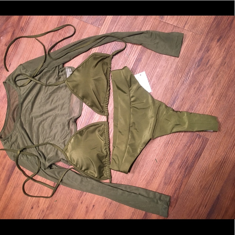Army / Olive Green 3 piece High Waisted Swimsuit